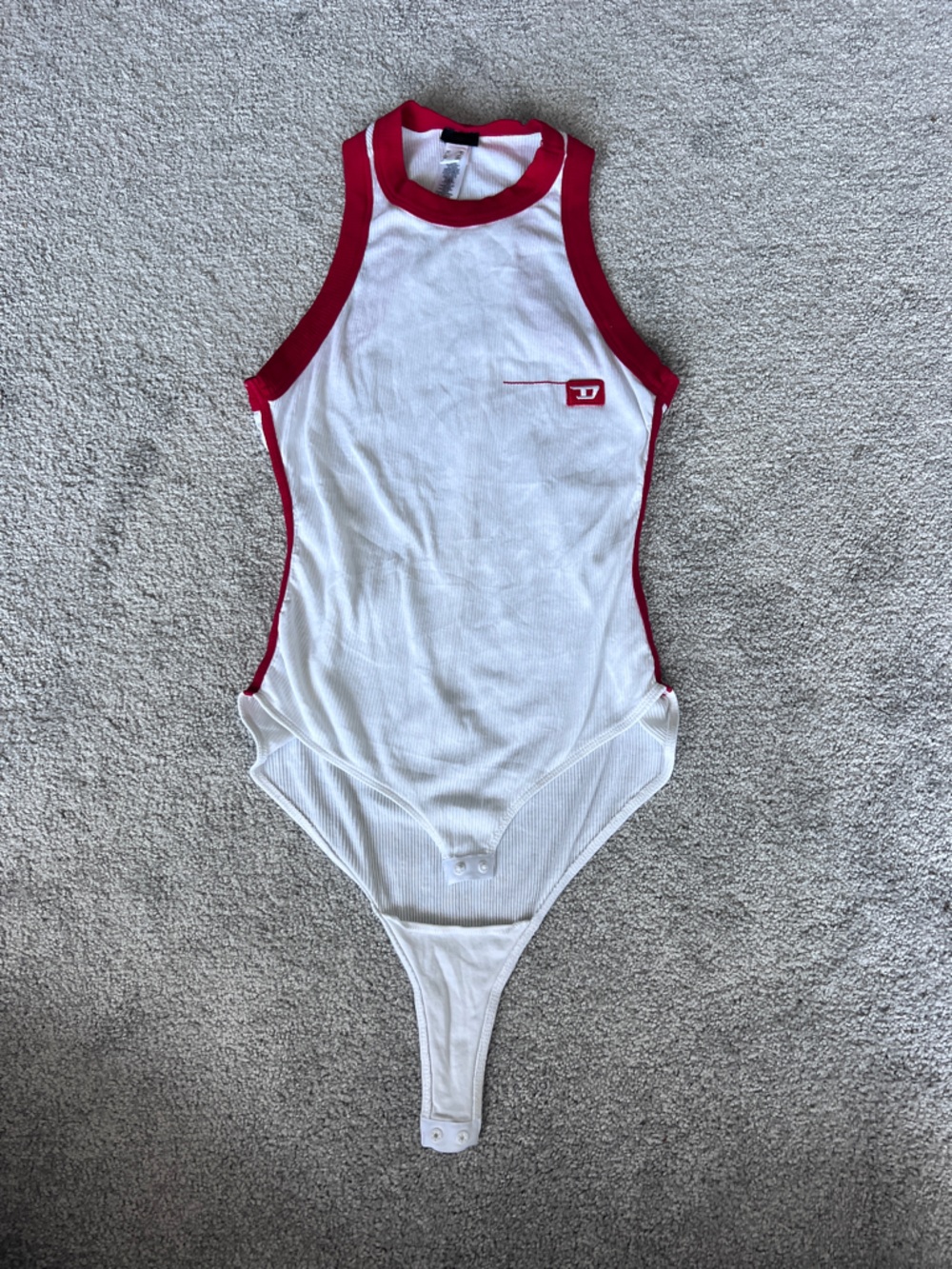 Authentic Diesel UFBY-ELINA-C Ribbed Bodysuit – White/Red ❤️